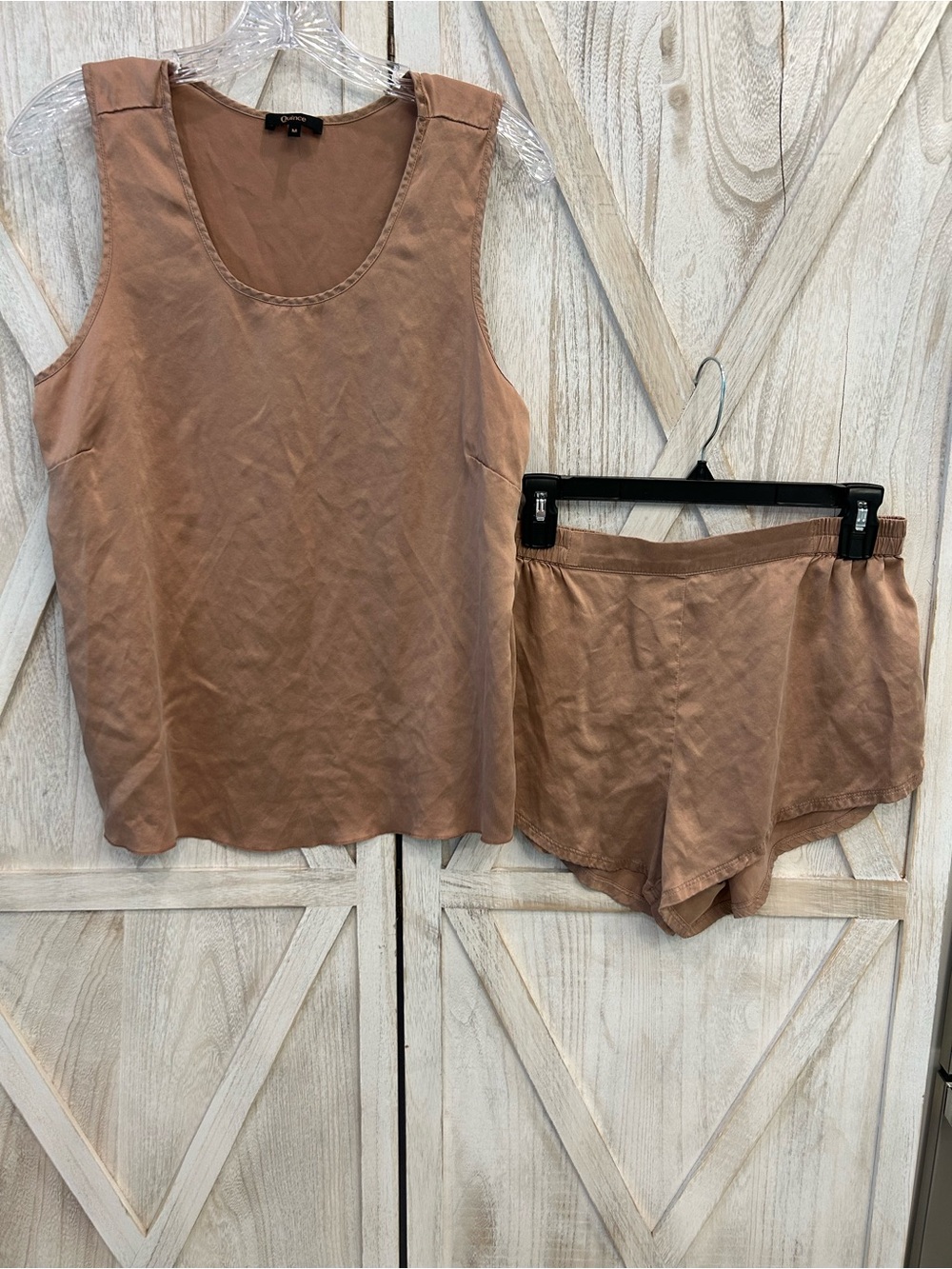 Quince Taupe Satin Sleep Tank & Shorts Set
